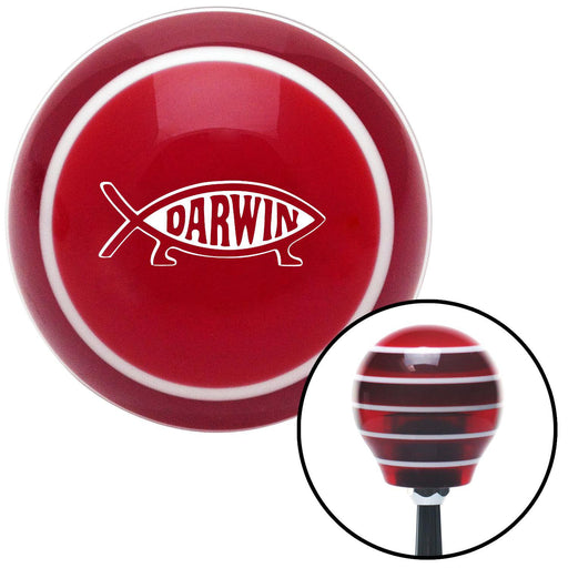 White Darwin Fish Red Stripe Shift Knob with M16 x 15 Insert