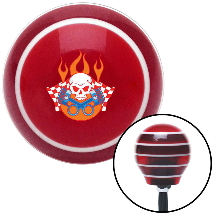 Skull and Pistons 3 Red Stripe Shift Knob with M16 x 15 Insert