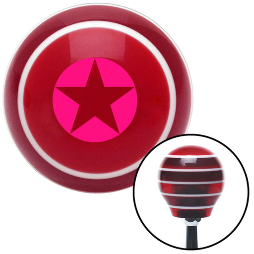 Pink Star in Circle Outline Red Stripe Shift Knob with M16 x 15 Insert