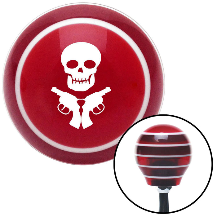 White Skull  Guns Red Stripe Shift Knob with M16 x 15 Insert