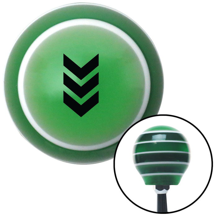 Black Military Arrows Down Green Stripe Shift Knob with M16 x 15 Insert