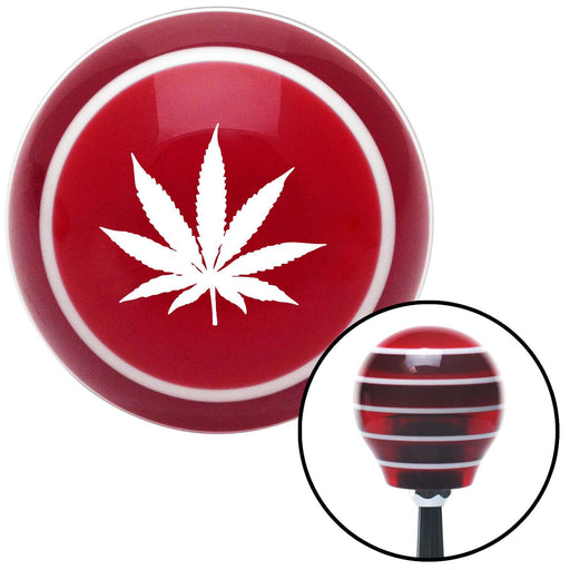 White Marijuana Leaf Red Stripe Shift Knob with M16 x 15 Insert