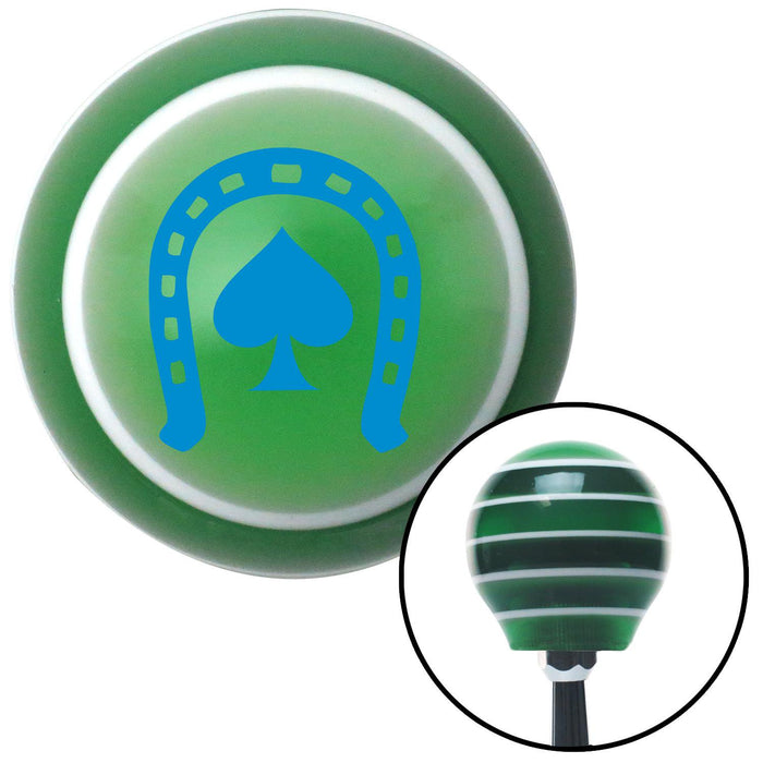 Blue Horseshoe Over Spade Green Stripe Shift Knob with M16 x 15 Insert