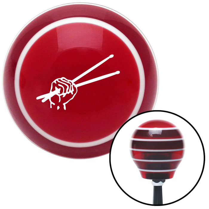 White Drumsticks Clenched Red Stripe Shift Knob with M16 x 15 Insert