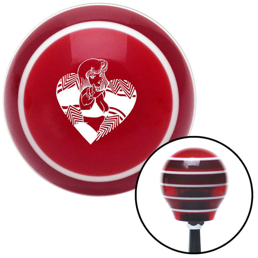 White Anime Girl in Heart Red Stripe Shift Knob with M16 x 15 Insert