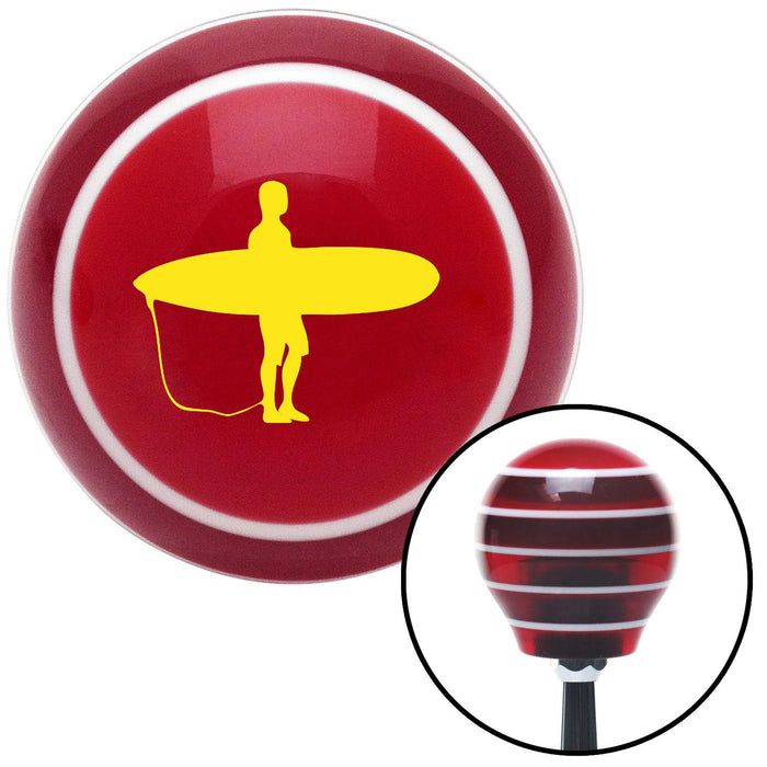 Yellow Surfboard Silhouette Red Stripe Shift Knob with M16 x 15 Insert