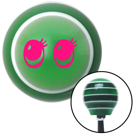 Pink Cute Eyes Green Stripe Shift Knob with M16 x 15 Insert