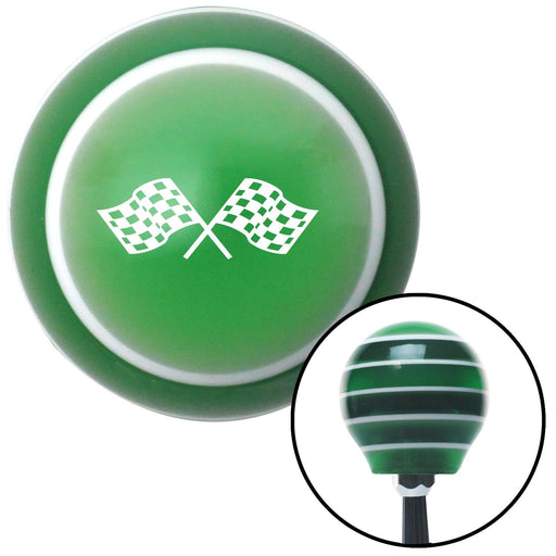 White  Checkered Racing Flags Green Stripe Shift Knob with M16 x 15 Insert