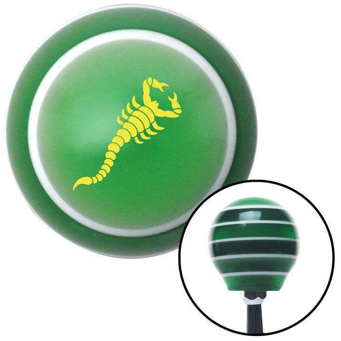 Yellow Small Scorpion Green Stripe Shift Knob with M16 x 15 Insert