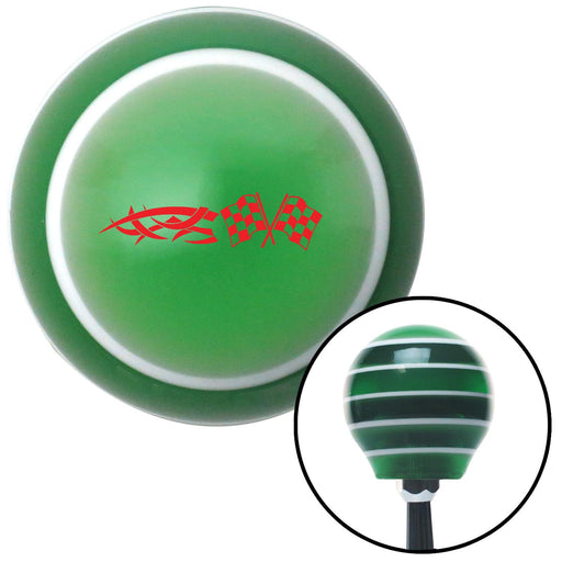 Red Tribal Sign  Racing Flags Green Stripe Shift Knob with M16 x 15 Insert