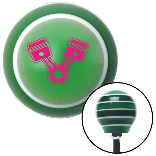 Pink 2 Pistons Green Stripe Shift Knob with M16 x 15 Insert