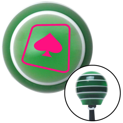 Pink Spade on a Card Green Stripe Shift Knob with M16 x 15 Insert