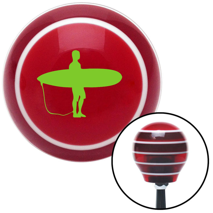 Green Surfboard Silhouette Red Stripe Shift Knob with M16 x 15 Insert