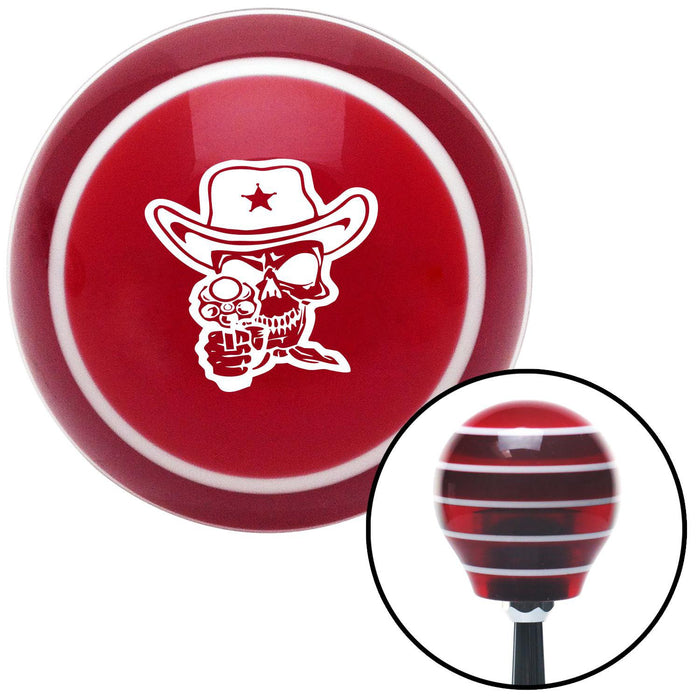 White Cowboy Skull Red Stripe Shift Knob with M16 x 15 Insert