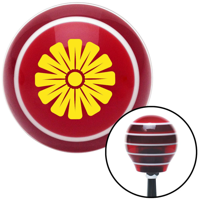 Yellow Flower  Mum Red Stripe Shift Knob with M16 x 15 Insert