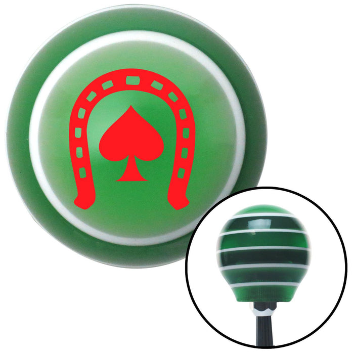 Red Horseshoe Over Spade Green Stripe Shift Knob with M16 x 15 Insert