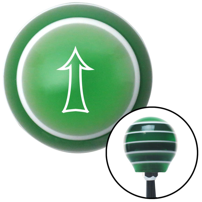 White Fancy Outlined Directional Arrow Up Green Stripe Shift Knob with M16 x 15 Insert