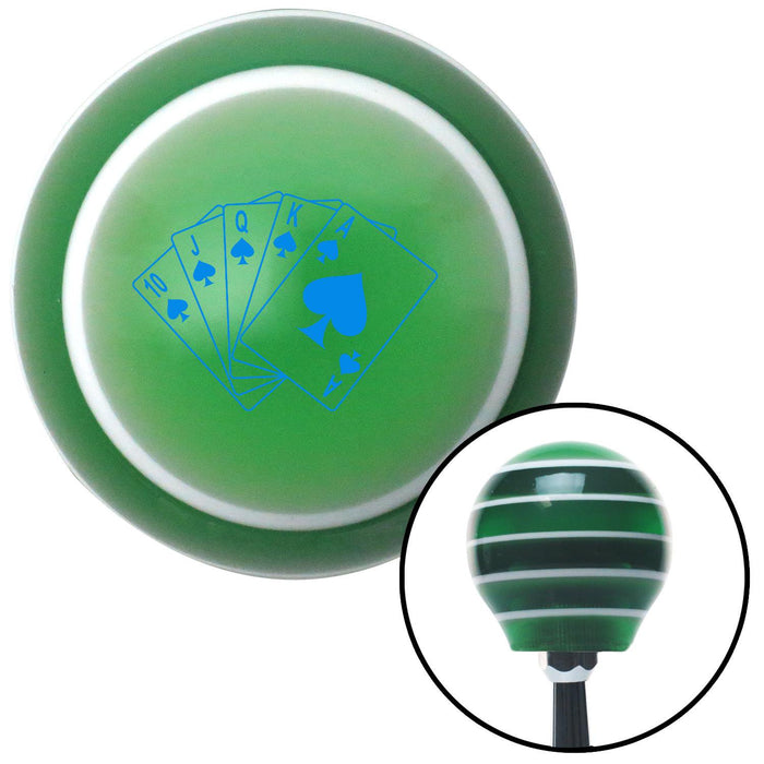 Blue Royal Flush Spades Green Stripe Shift Knob with M16 x 15 Insert