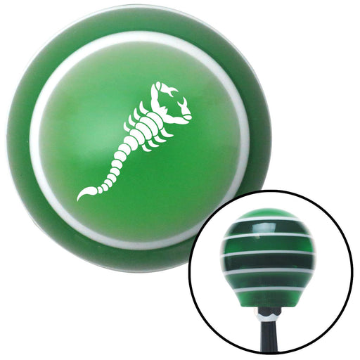 White Small Scorpion Green Stripe Shift Knob with M16 x 15 Insert