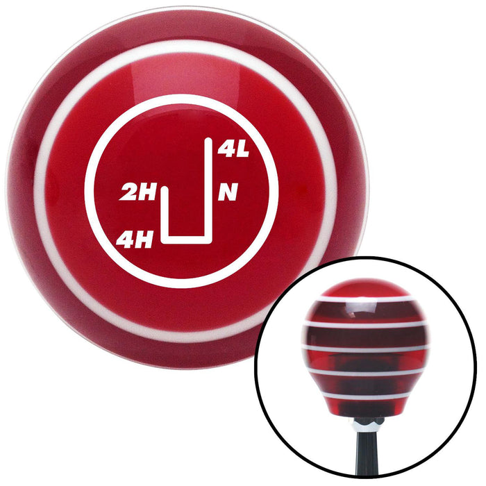 White Transfer Case 3 Red Stripe Shift Knob with M16 x 15 Insert