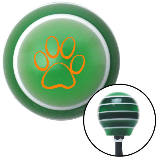 Orange Paw Print Outline Green Stripe Shift Knob with M16 x 15 Insert