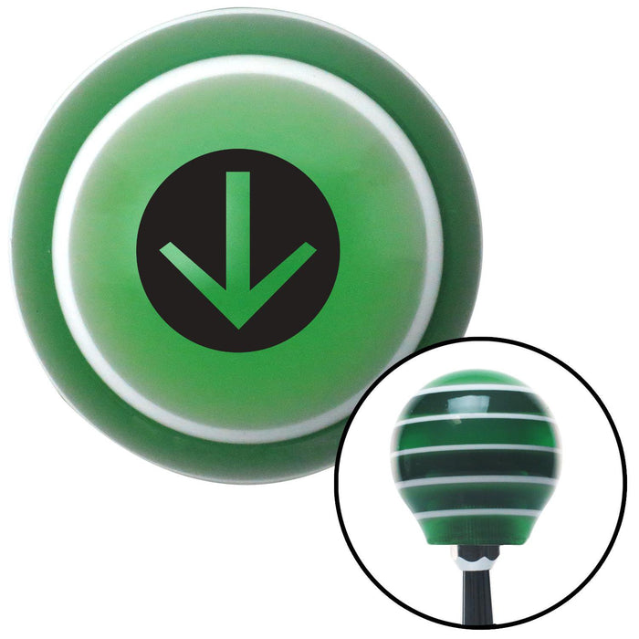 Black Circle Directional Arrow Down Green Stripe Shift Knob with M16 x 15 Insert