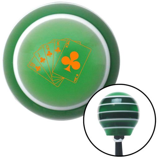 Orange Royal Flush Clubs Green Stripe Shift Knob with M16 x 15 Insert