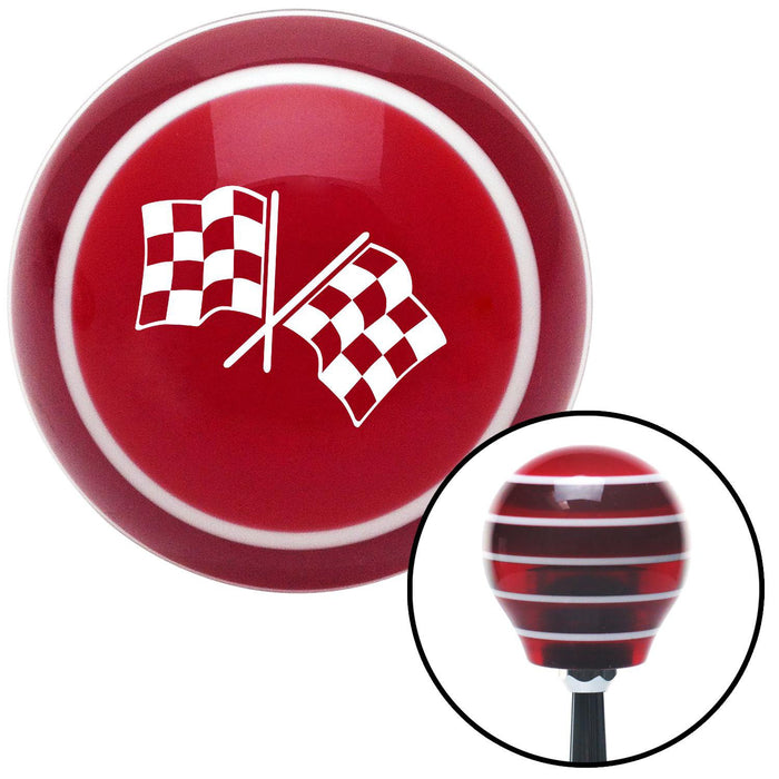 White 2 Checkered Race Flags Red Stripe Shift Knob with M16 x 15 Insert