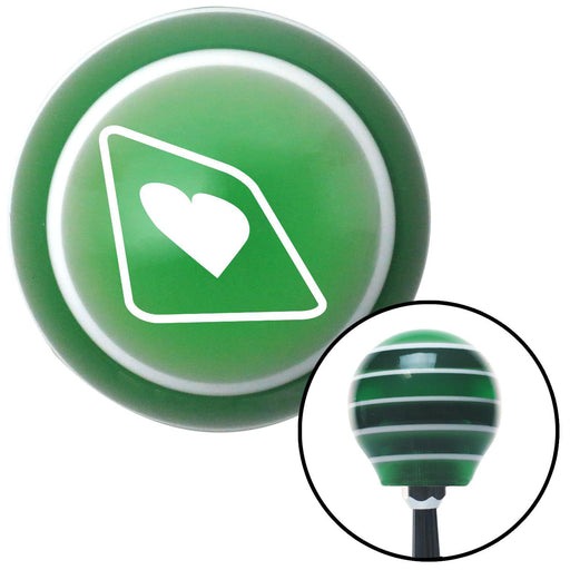 White Heart on a Card Green Stripe Shift Knob with M16 x 15 Insert