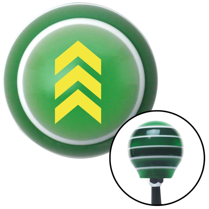 Yellow Military Arrows Up Green Stripe Shift Knob with M16 x 15 Insert