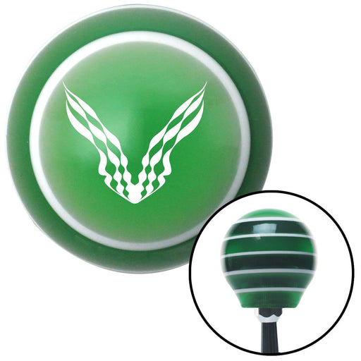 White Checkered Racing WIngs Green Stripe Shift Knob with M16 x 15 Insert