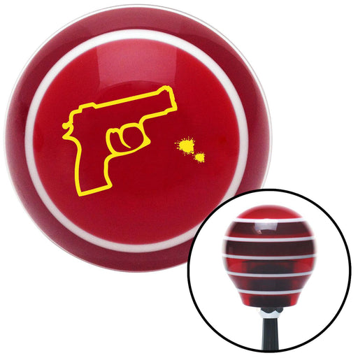 Yellow Gun Outline Red Stripe Shift Knob with M16 x 15 Insert