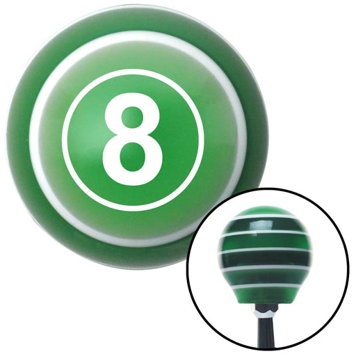 White Ball 8 Green Stripe Shift Knob with M16 x 15 Insert