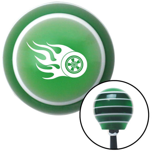 White Wheel On Fire Green Stripe Shift Knob with M16 x 15 Insert