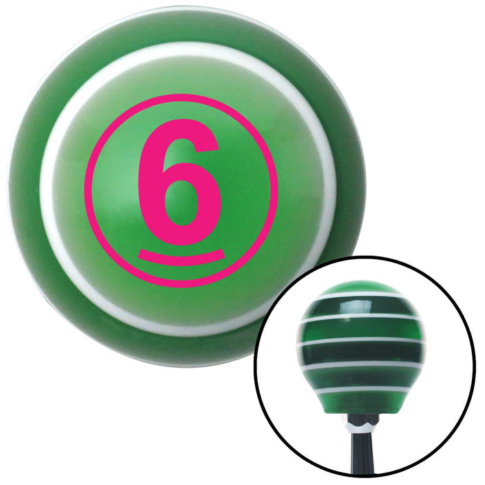 Pink Ball 6 Green Stripe Shift Knob with M16 x 15 Insert