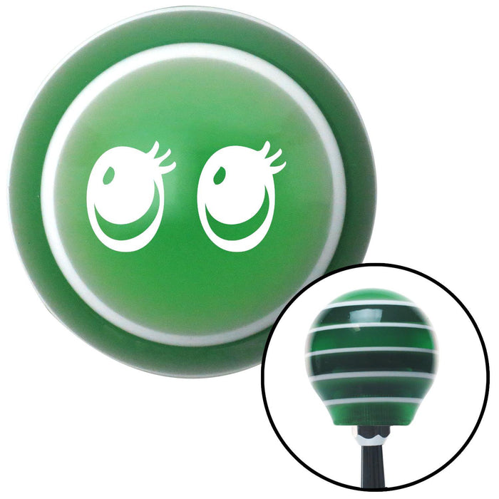 White Cute Eyes Green Stripe Shift Knob with M16 x 15 Insert