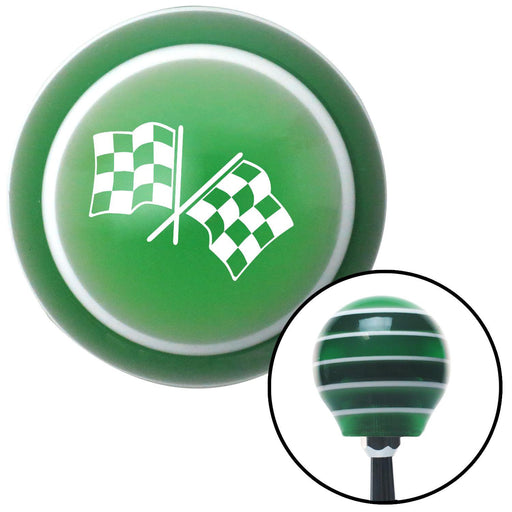 White Dual Checkered Flags Green Stripe Shift Knob with M16 x 15 Insert