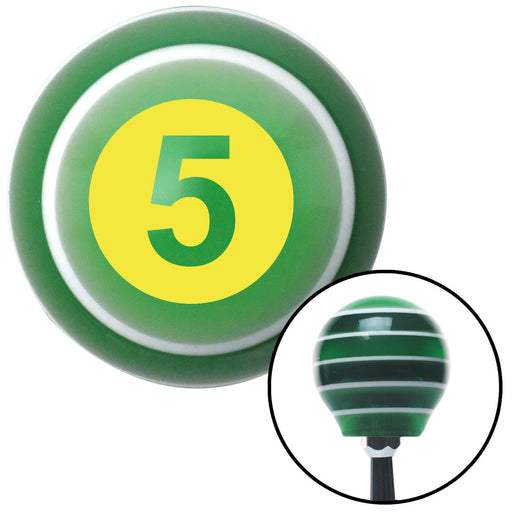 Yellow Racing Number 5 Green Stripe Shift Knob with M16 x 15 Insert