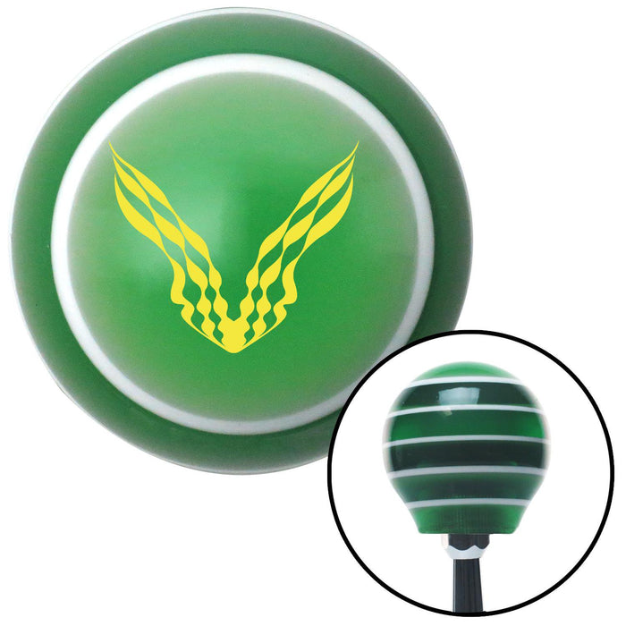 Yellow Checkered Racing WIngs Green Stripe Shift Knob with M16 x 15 Insert