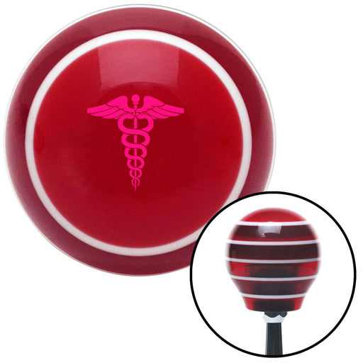 Pink Caduceus Symbol Red Stripe Shift Knob with M16 x 15 Insert