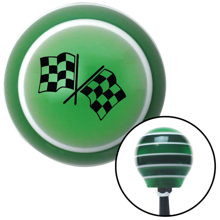 Black Dual Checkered Flags Green Stripe Shift Knob with M16 x 15 Insert