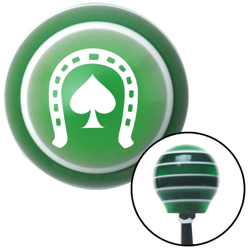 White Horseshoe Over Spade Green Stripe Shift Knob with M16 x 15 Insert