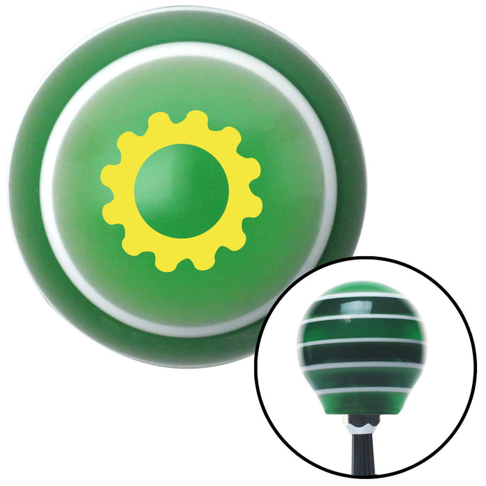 Yellow Solid Gear Green Stripe Shift Knob with M16 x 15 Insert