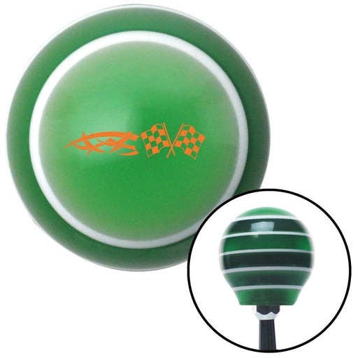 Orange Tribal Sign  Racing Flags Green Stripe Shift Knob with M16 x 15 Insert