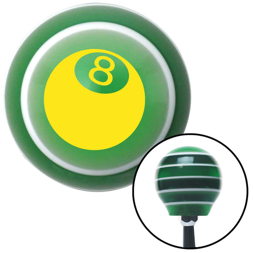 Yellow 3D 8 Ball  Green Stripe Shift Knob with M16 x 15 Insert