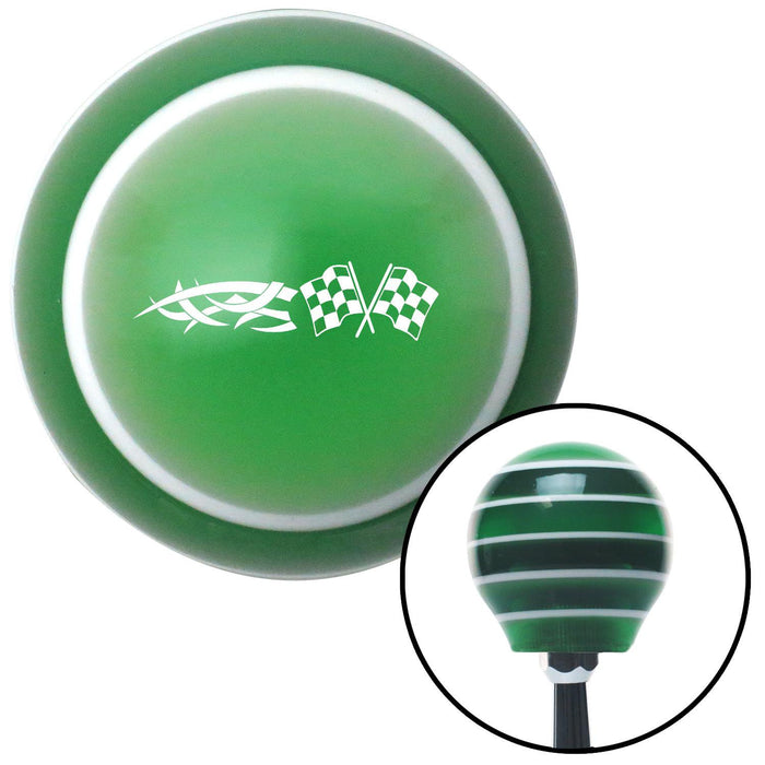 White Tribal Sign  Racing Flags Green Stripe Shift Knob with M16 x 15 Insert