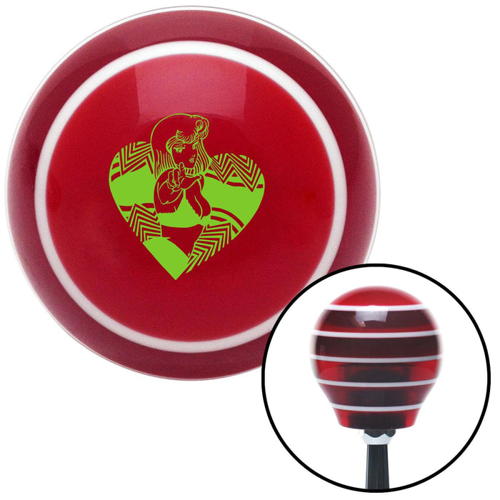 Green Anime Girl in Heart Red Stripe Shift Knob with M16 x 15 Insert