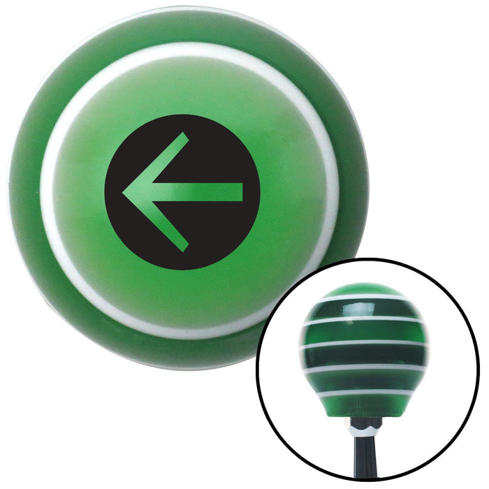 Black Circle Directional Arrow Left Green Stripe Shift Knob with M16 x 15 Insert