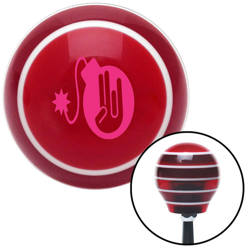 Pink JDM Hand Bomb Red Stripe Shift Knob with M16 x 15 Insert