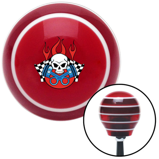 Skull and Pistons 2 Red Stripe Shift Knob with M16 x 15 Insert